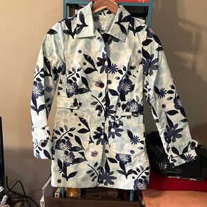 LOFT Blue and White Floral Trench Coat